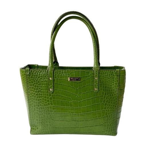 kate spade Handbags - Kate Spade Croc Embossed Leather Satchel Apple Green